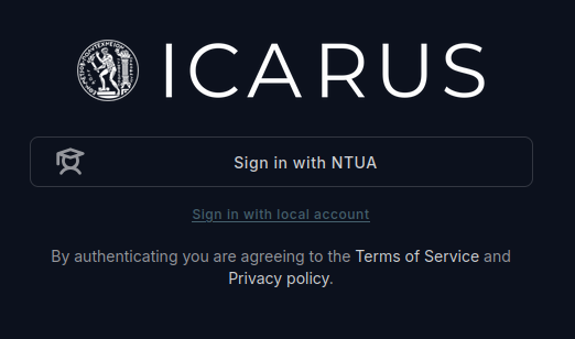 ICARUS institutional sign-in option.